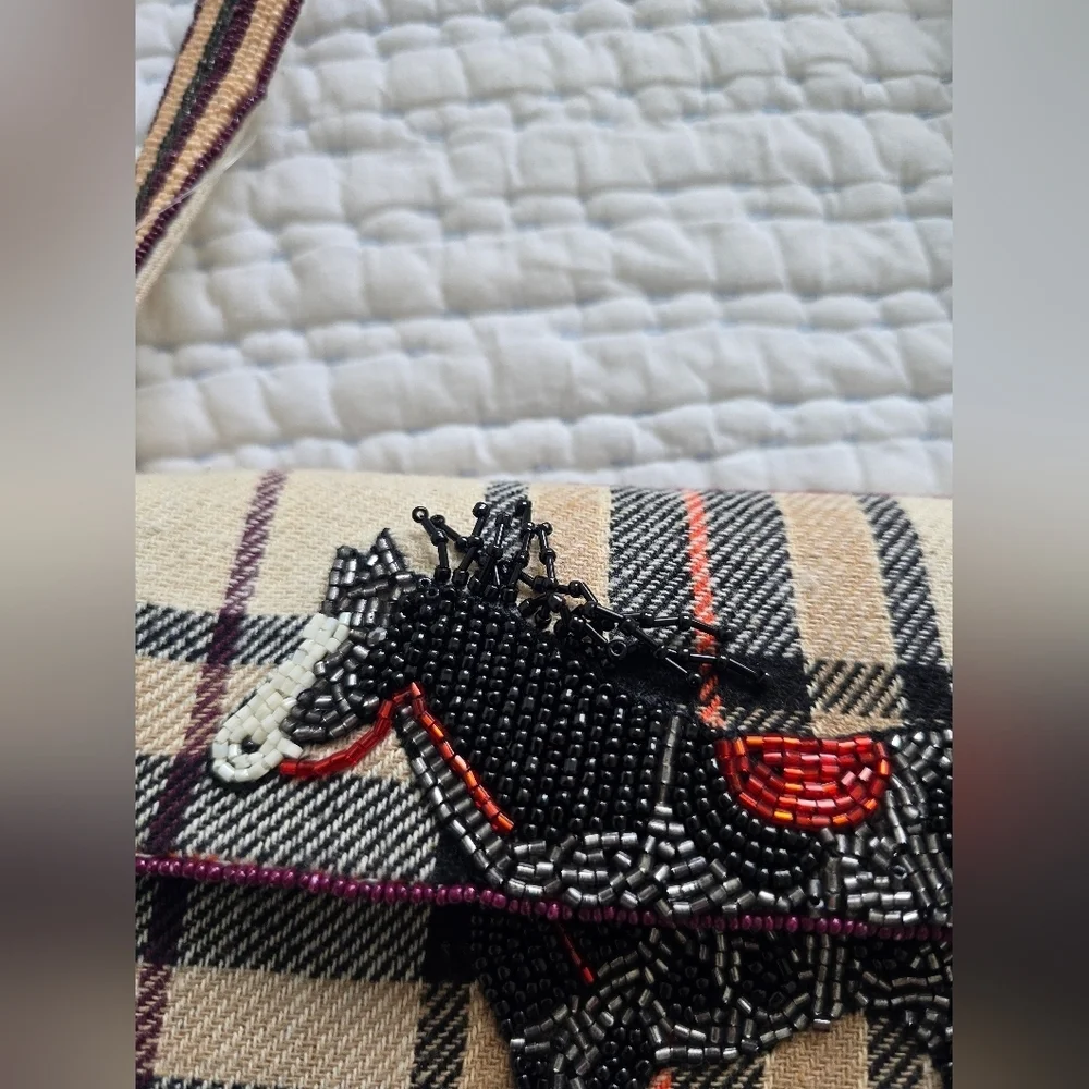 Anthropologie Fiona Beaded Horse Equestrian British Check Old Money NWT - Picture 3 of 13